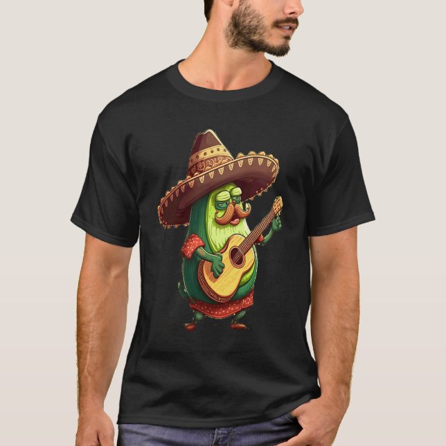 Beard Guy Memes Bearded Avocado Playing Guitar T-Shirt (Front)