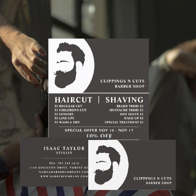 Beard Logo, Men's Barbers Business Card (Creator Uploaded)