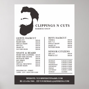 Beard Logo, Men's Barbers Price List Poster