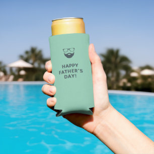 Beard man happy father's day turquoise seltzer can cooler
