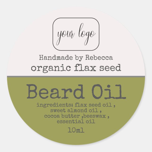 Beard Oil add your logo  Label Modern Green  (Front)