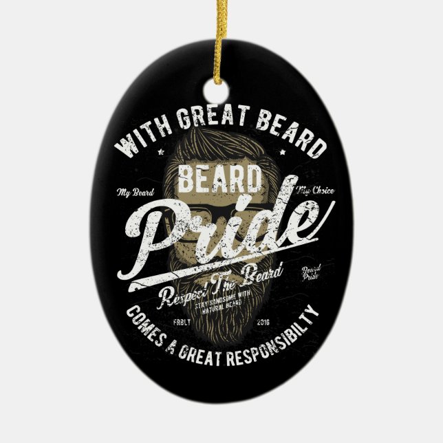 Beard Pride | Great Beard Great Responsibility Ceramic Tree Decoration (Front)