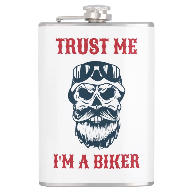 Beard Scull | Motorcycle | Trust me I'm a biker Hip Flask (Front)