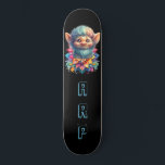 *~* Beard Troll AP89 Neon Rainbow Initials Floral Skateboard<br><div class="desc">(Search code AP89 for Troll items and AP88 for mediaeval theme items ) Easily Transfer to other Zazzle Products. BLACK background Skateboard. The bright and oh so happy NEON Rainbow colours just pop the TROLL images and LETTERS. Customise / Personalise your INITIALS / MONOGRAM. Whimsical Cute funny Long Hair Troll...</div>