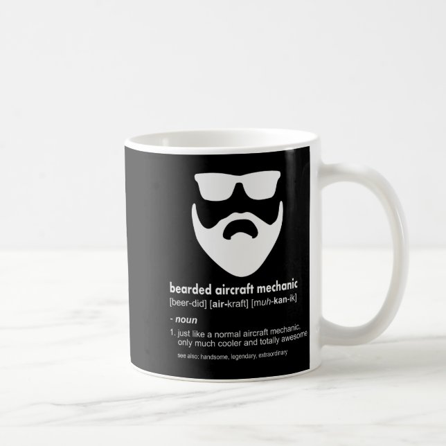 Bearded Aircraft Mechanic Shirt Funny Airplane Mec Coffee Mug (Right)