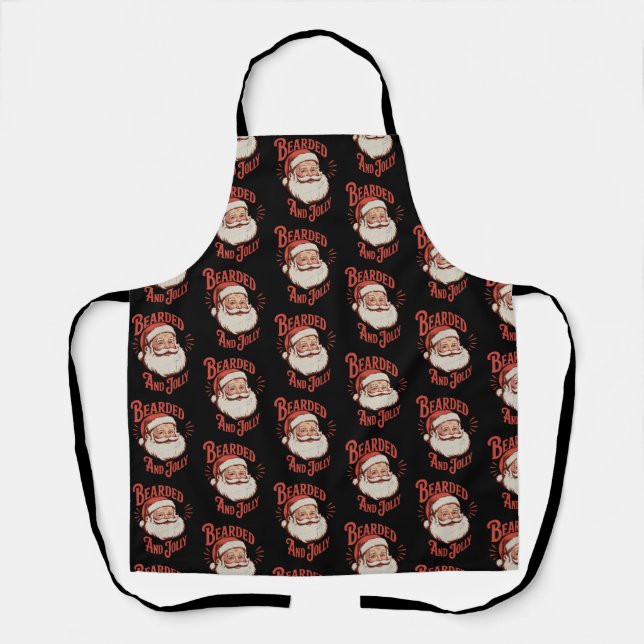 Bearded and Jolly Christmas Beard Funny Retro  Apron (Front)