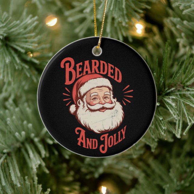 Bearded and Jolly Christmas Beard Funny Retro  Ceramic Tree Decoration (Tree)