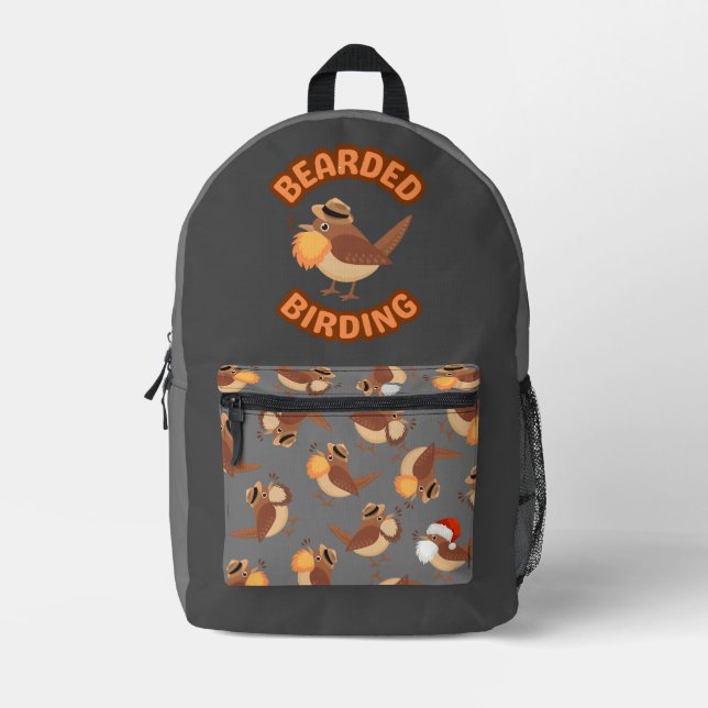 Bearded Birding Bird Printed Backpack (Front)