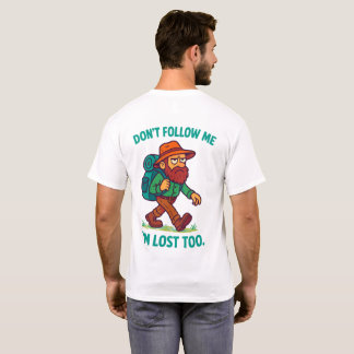 Bearded cartoon hiker walking with backpack T-Shirt
