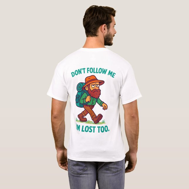 Bearded cartoon hiker walking with backpack T-Shirt (Back Full)