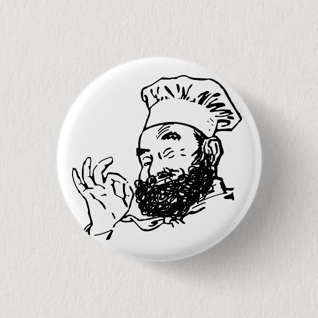 Bearded chef approved 3 cm round badge (Front)