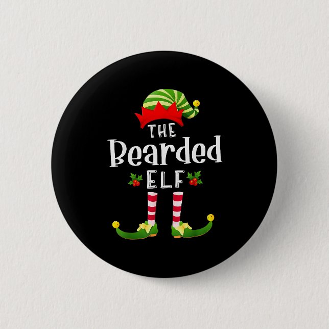 Bearded Christmas Elf Matching Pajama X-mas Party  6 Cm Round Badge (Front)