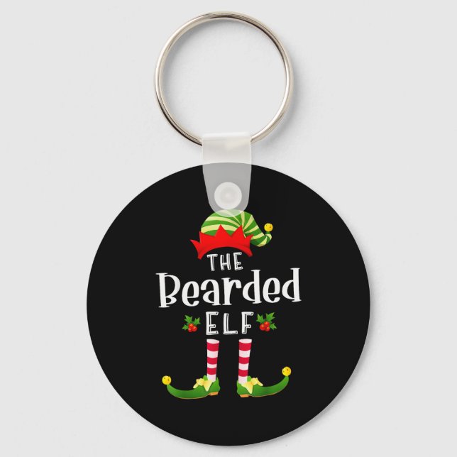 Bearded Christmas Elf Matching Pajama X-mas Party  Key Ring (Front)