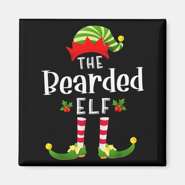 Bearded Christmas Elf Matching Pajama X-mas Party  Magnet (Front)