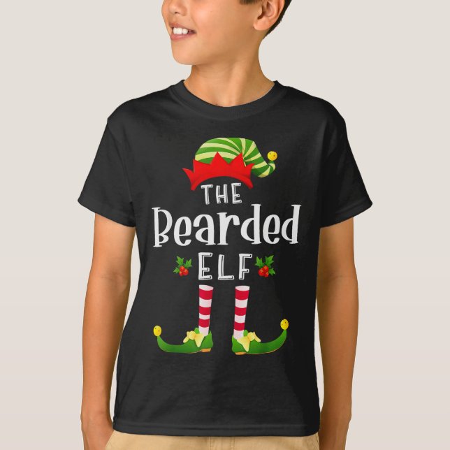 Bearded Christmas Elf Matching Pajama X-mas Party  T-Shirt (Front)