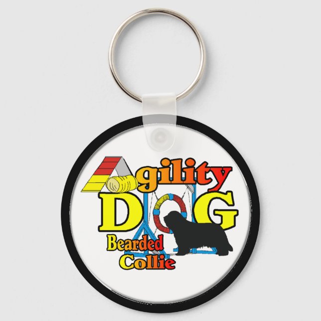 Bearded Collie Agility Gifts Key Ring (Front)