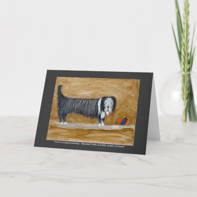 Bearded Collie and Ball Greeting Card (Front)