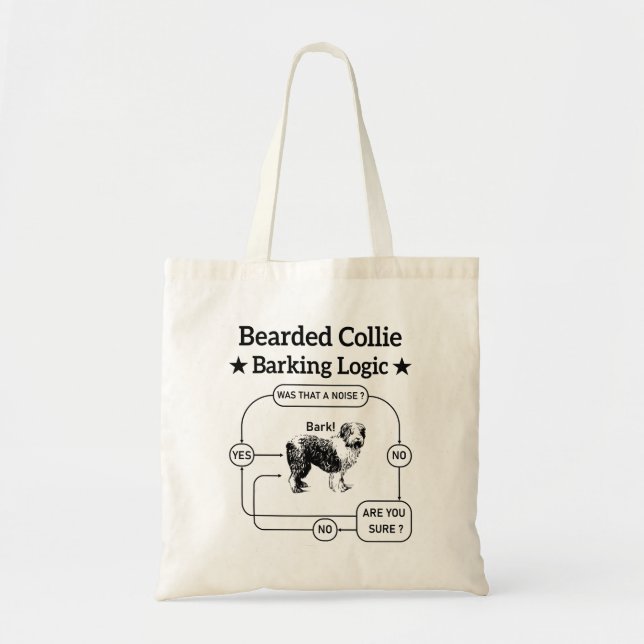 Bearded Collie Barking Logic Funny Dog Sarcastic Tote Bag (Front)