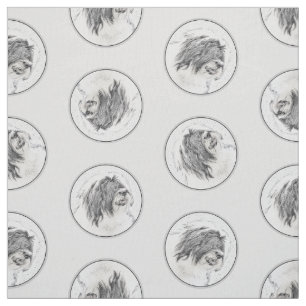 Bearded Collie Beardie Black Drawing Cute Dog Art Fabric