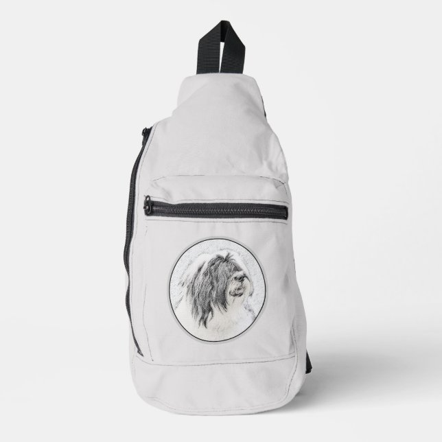 Bearded Collie Beardie Black Drawing Cute Dog Art Sling Bag (Front)