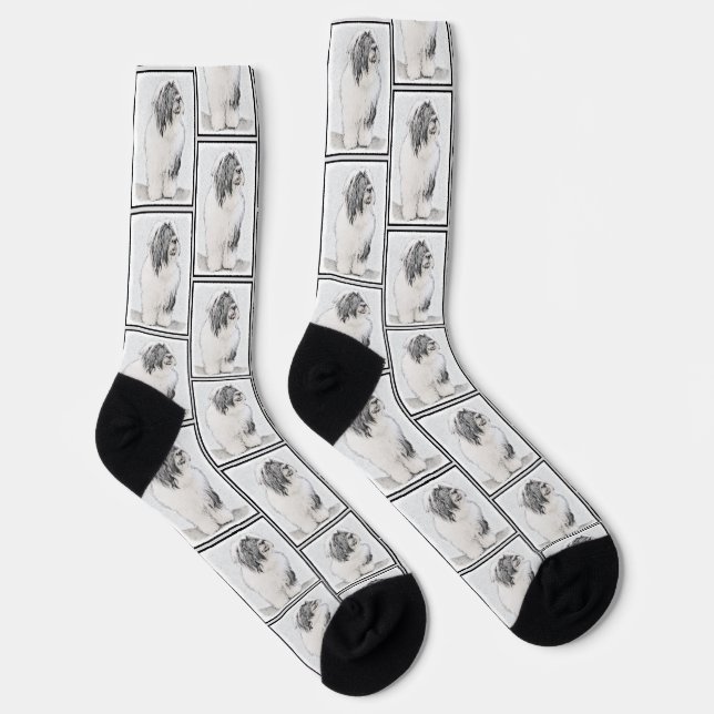 Bearded Collie Beardie Black Drawing Cute Dog Art Socks (Right)