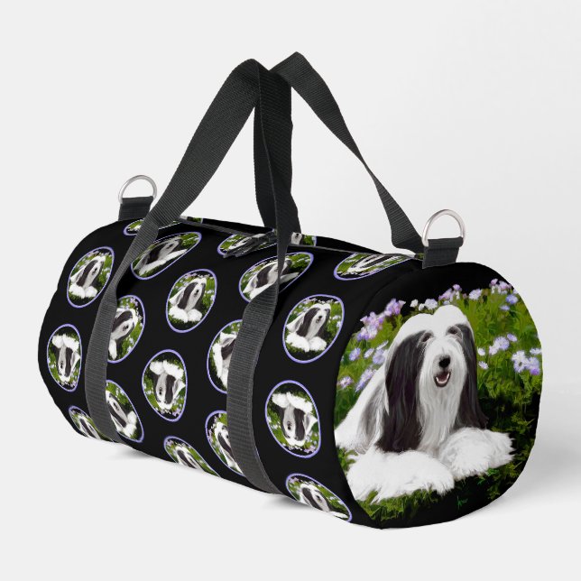 Bearded Collie Beardie Black Painting Cute Dog Art Duffle Bag (Left Corner)
