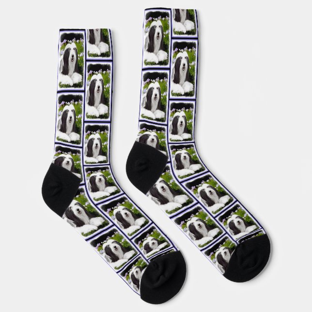 Bearded Collie Beardie Black Painting Cute Dog Art Socks (Right)