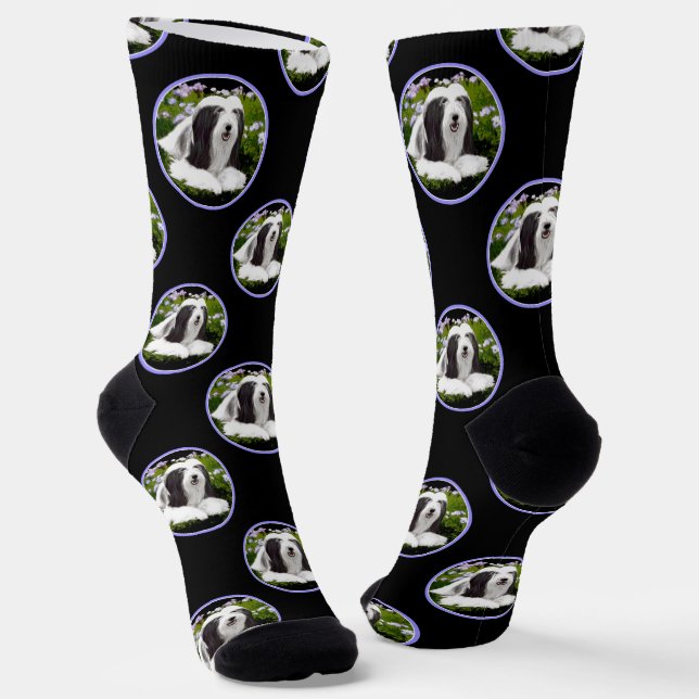 Bearded Collie Beardie Black Painting Cute Dog Art Socks (Angled)