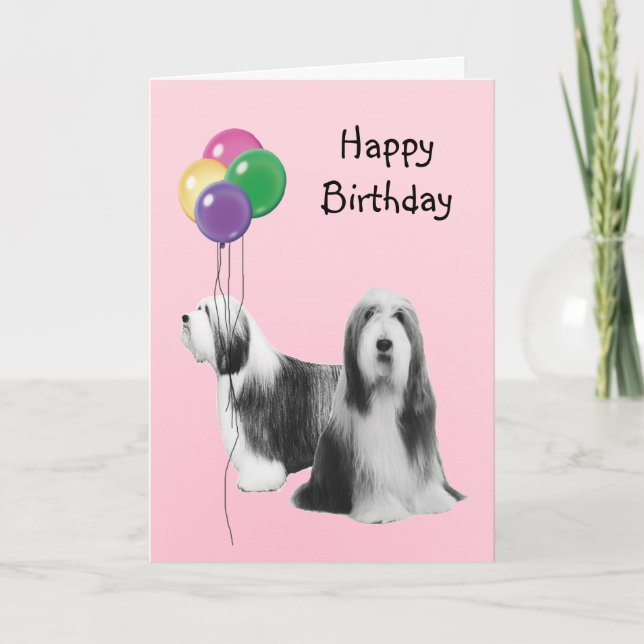 Bearded Collie, Birthday Balloons Card (Front)