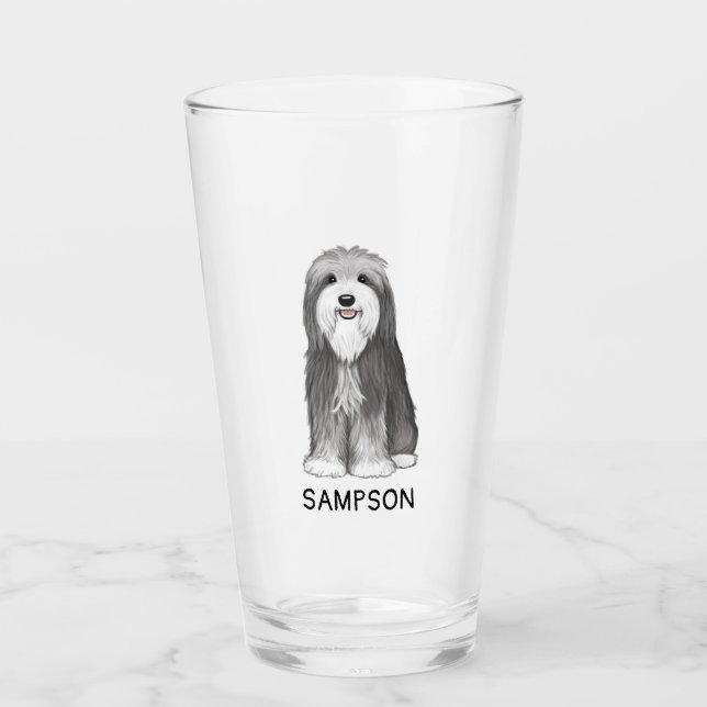 Bearded Collie Cartoon Dog | Cute Beardie Custom Glass (Front)