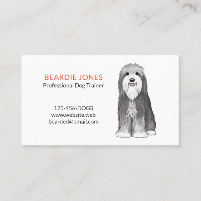 Bearded Collie Cartoon Dog | Cute Pet Care Business Card (Front)