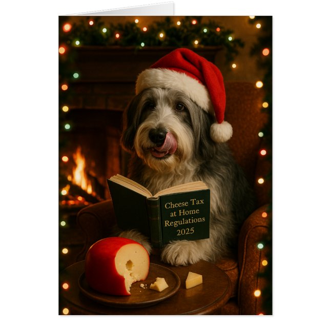 Bearded collie 'Cheese Tax' Christmas card (Front)