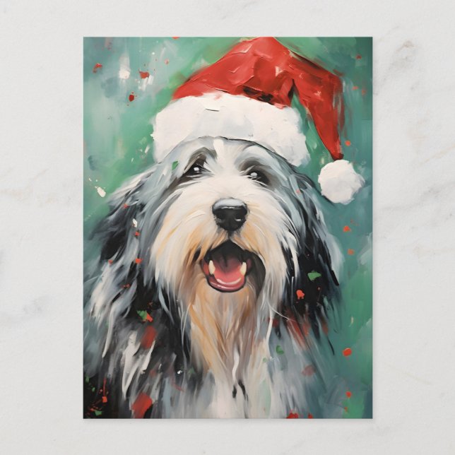 Bearded Collie Christmas brush painting artwork Postcard (Front)