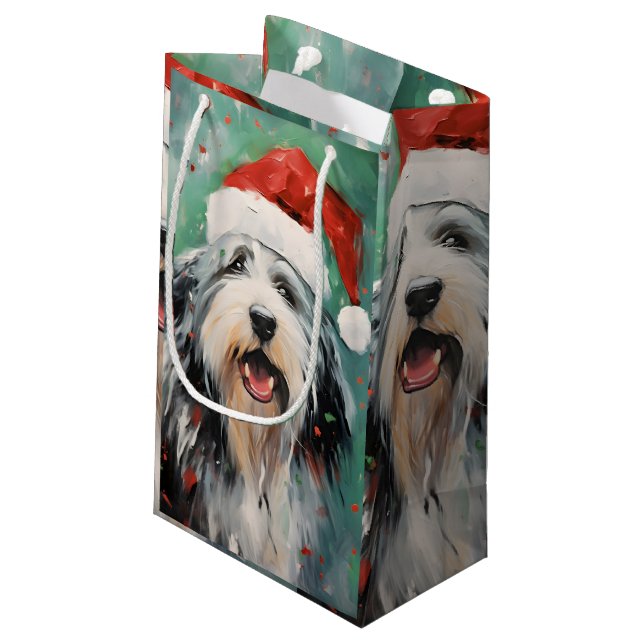 Bearded Collie Christmas brush painting artwork Small Gift Bag (Back Angled)