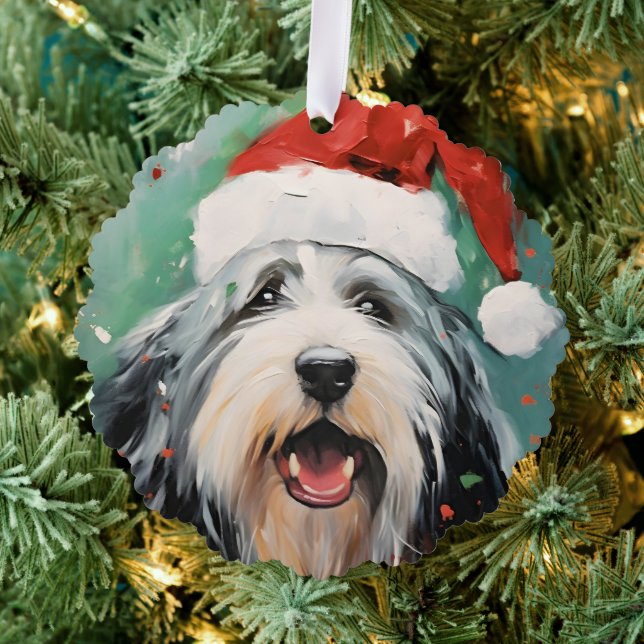 Bearded Collie Christmas brush painting artwork Tree Decoration Card (Insitu (Tree))