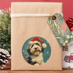 Bearded Collie Christmas Classic Round Sticker