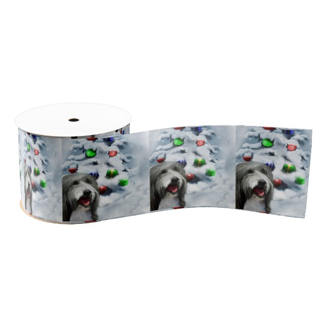 Bearded Collie Christmas Grosgrain Ribbon (Spool)