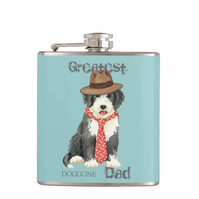 Bearded Collie Dad Hip Flask (Front)