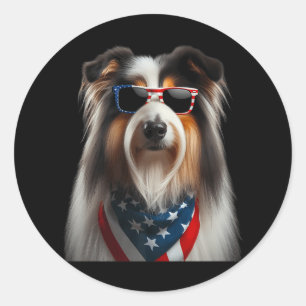 Bearded Collie Dog 4th Of July American Independen Classic Round Sticker