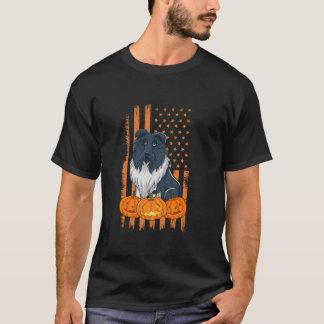 Bearded Collie Dog American Flag Patriotic Hallowe T-Shirt