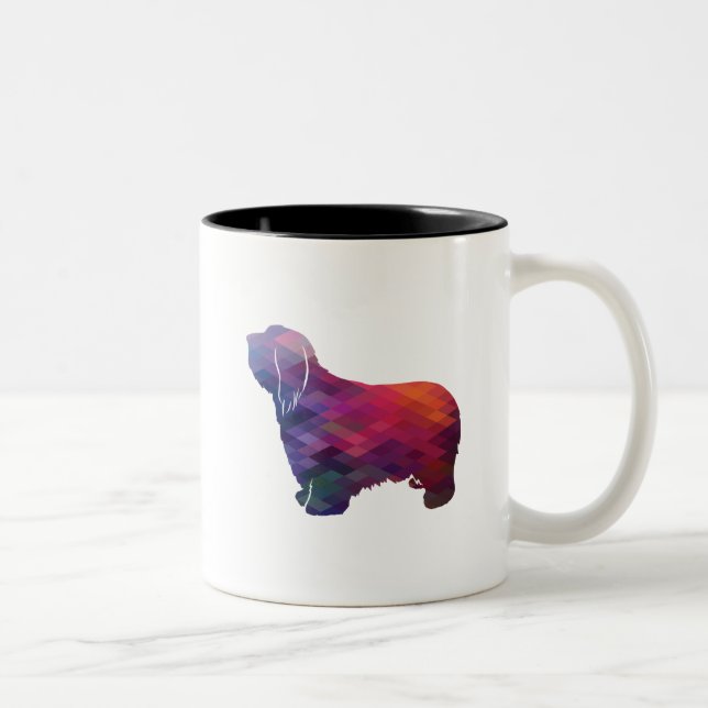 Bearded Collie Dog Breed Geo Silhouette Purple Two-Tone Coffee Mug (Right)