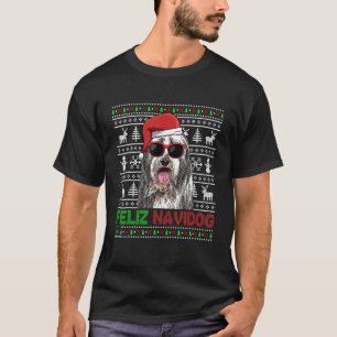 Bearded Collie Dog Feliz Navidog Christmas T-Shirt