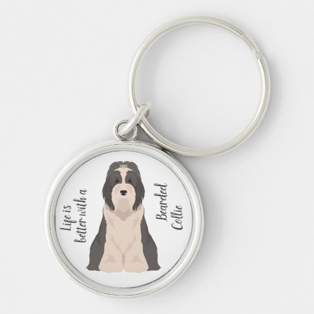 Bearded Collie dog Key Ring (Front)