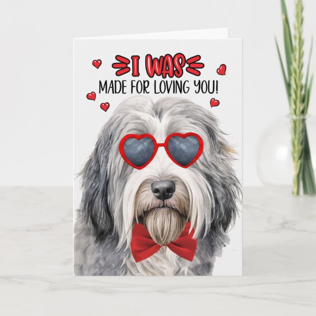 Bearded Collie Dog Made for Loving You Valentine Holiday Card (Front)