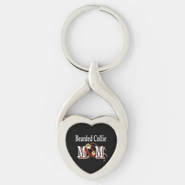 Bearded Collie Dog MOM Key Ring (Front)