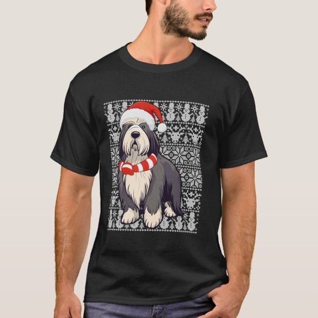 Bearded Collie Dog Santa Hat Men Women Kids Ugly C T-Shirt (Front)