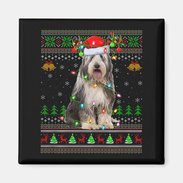Bearded Collie Dog Ugly Christmas Sweater Holiday  Magnet (Front)