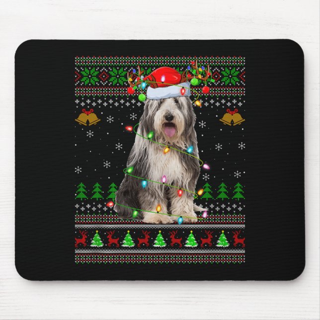Bearded Collie Dog Ugly Christmas Sweater Holiday  Mouse Mat (Front)