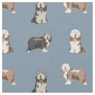 Bearded collie dogs blue fabric