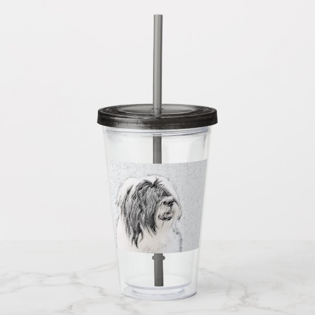 Bearded Collie Drawing - Cute Original Dog Art Acrylic Tumbler (Front)